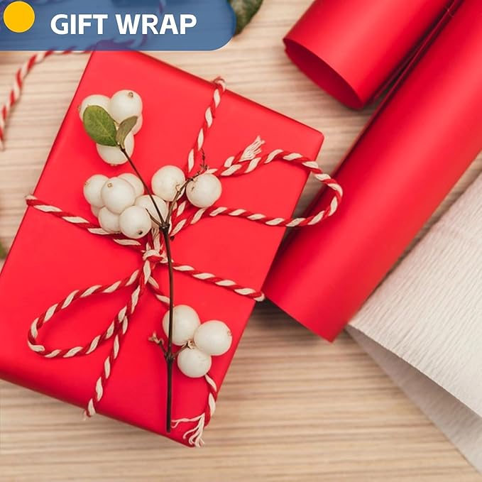 Red Wrapping Paper, 15"x450" Construction Bulletin Board Art Craft Poster Decorative Paper Roll, Mother's Day Valentines Birthday Bouquet Flower Gift Wrap, Wedding Floral Supplies for Women Men Kids