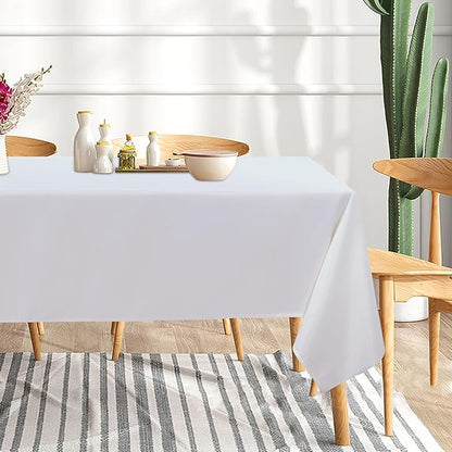sancua 6 Pack White Tablecloth 60 x 102 Inch, Rectangle Table Cloth for 6 Feet Tables - Stain and Wrinkle Resistant Washable Polyester Table Cover for Dining Tables, Buffet Parties and Camping