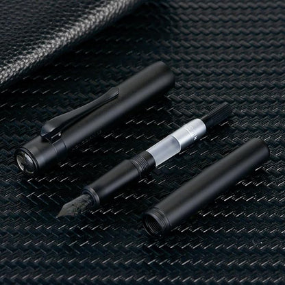 Hongdian M2 Mini Fountain Pen with Bent Nib, Sleek Shape Aluminium Short Pocket Travel Pen (Matte Black)