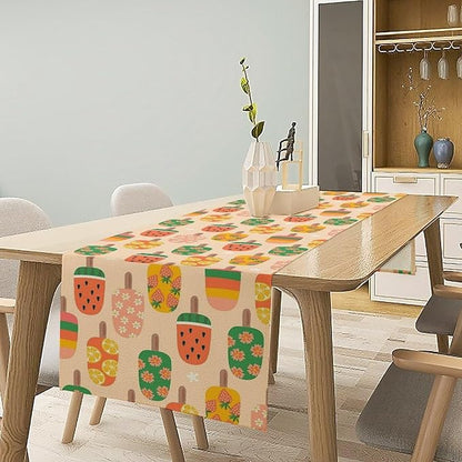 Summer Popsicles Table Runner, Colorful Cute Ice Cream Childish Seasonal Dinner Runner for Party Holiday Home Kitchen Dining Table Decor 13"x60"