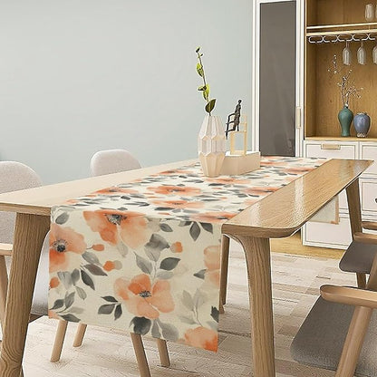 Floral Fall Table Runner, Rustic Watercolor Orange Flowers Seasonal Summer Autumn Table Runner for Kitchen Dinning Table Runner Decor Home Wedding Party Holiday, 13x108 Inch