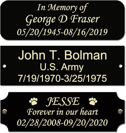 3" W x 1" H Personalized Custom Engraved Solid Brass Plate Frame Name Label Art Tag for Frames with Adhesive Backing or Screws Black