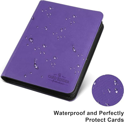 Trading Card Binder 16 Pocket, Foalgo PU Cover Card Binder for 1000+ Cards, Premium Trading Card Holder Folders, Double Sided Pocket Card Album for MTG, TCG (Purple)