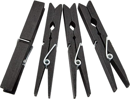 Juvale Wooden Clothespins - Indoor Laundry Hanging & Laundry Clips - Wooden Clothes Pins for Crafts & Photo Clips - Strong Spring Grip & Mini Clothespins - Pack of 100, 4 in, Black
