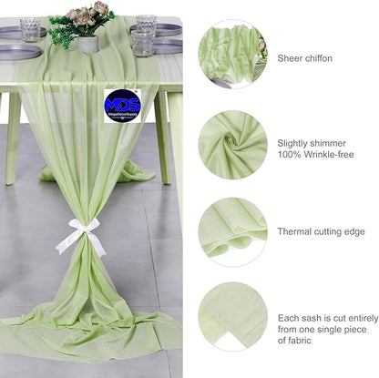 MDS Halloween Chiffon Table Runner - 15 Pack, 29 x 170 Inches, 14ft Each - Sheer Spooky Table Runners for Haunted House Parties, Trick-or-Treat Tables, Witchy Décor, Wedding & Events - Sage Green
