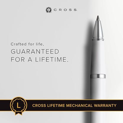 Cross Bailey Light Refillable Rollerball Pen Presented in a Everyday Gift Box - Medium Point, Black Ink, Polished White
