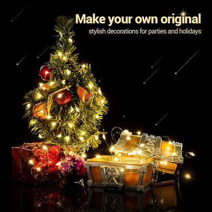 MASHANG Christmas Lights Battery String Lights 33FT 100 Micro LEDs Starry Lights Fairy Lights Firefly Lights with Dark Green Copper Wire for Christmas Tree, Wreath, DIY, Wedding, Holiday(Warm White)