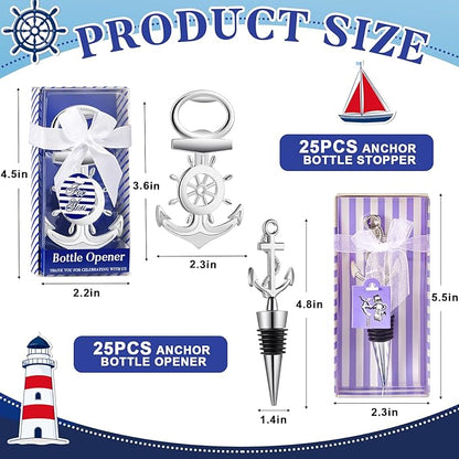 Zhehao 50 Pcs Anchor Bottle Stopper Bottle Opener Wine Bottle Stopper for Beach Nautical Themed Gifts Set Wedding Party Favors Bridal Baby Shower Decorations Holiday Birthday Souvenirs Guests, Silver