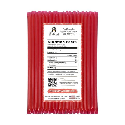 The Honey Jar Watermelon Flavored Honey Sticks - Pure Honey Straws For Tea, Coffee, or a Healthy Treat - One Teaspoon of Flavored Honey Per Stick - Made In The USA with Real Honey - (20 Count)