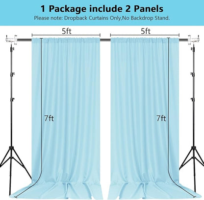 MEETSKY Baby Blue Backdrop Curtain for Baby Shower Parties Light Blue Photo Curtains Backdrop Drapes Fabric Decoration for Boys Teens Men Birthday Party Photography 5ft x 7ft,2 Panels