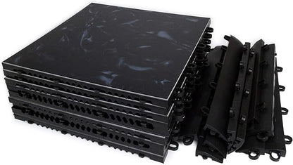 Big Floors 3X3LUXBLAKFLOOR Modular Interlocking Lightweight Plastic Dance Floor Kit (3' x 3'), Luxury Black, 21 Piece
