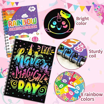 Party Favors for Kids: 16 Pack Rainbow Scratch Art Notebook Back to School Students Classroom Gifts Bulk for Girls Boys Goodie Bags Stuffers, Return Gifts for Birthday Party Favors Bulk