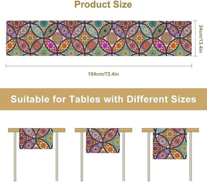 Boho Floral Table Runner,Colorful Flower Retro Bohemian Table Cloth Kitchen Dining Table Home Party Decoration 13x90 Inch
