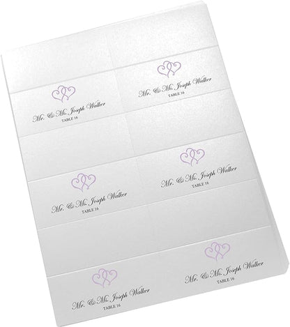 Linked Hearts Printable Place Cards, Lavender (Choose Color), Set of 150 (25 Sheets), Laser & Inkjet Printers - Wedding, Party, Dinner, and Special Events - Made in the USA
