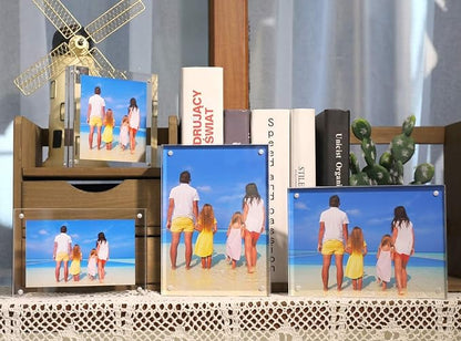 Meetu Acrylic Picture Frame 4x6,Clear Freestanding Double Sided 20mm Thickness Frameless Magnetic Photo Frames Desktop Display with Gift Box Package(5 Pack)