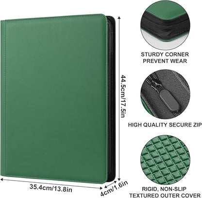 GEAoffice Premium 1000 Trading Card Binder, Large Side Loading 16 Pocket Card Collection Binder Album Folder for MTG, TCG & Sports, Green