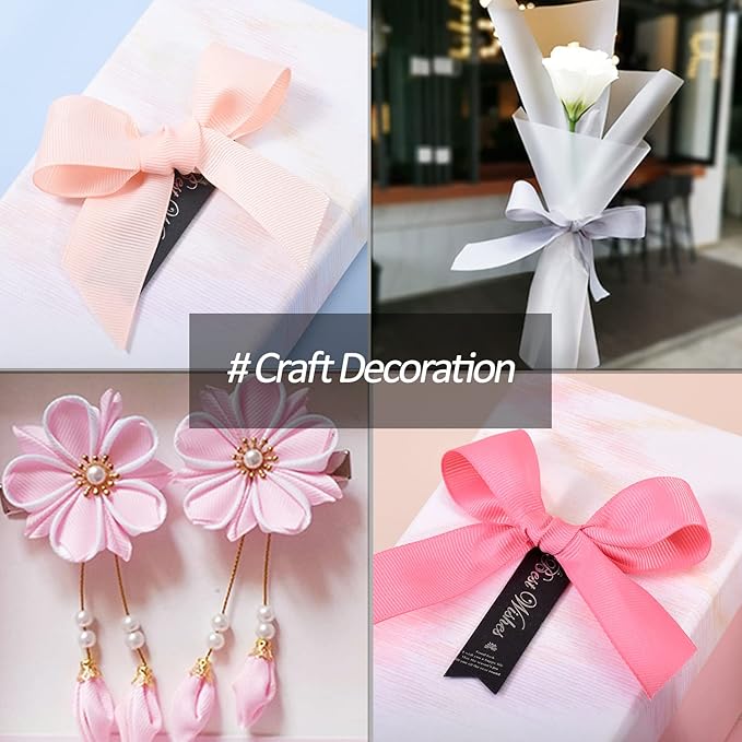 3/8" X 100 Yards White Grosgrain Ribbon, Premium Grosgrain Ribbon for Sewing, Gift Wrapping, Bow Making, Wedding Decor, Wrapping and More (White)