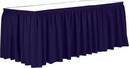 Ultimate Textile Pleat Polyester Fabric Table Skirt - Machine Washable Flame Resistant with Clips for Events, Weddings & Trade Shows, Cut & Sewn in Paterson, NJ - Purple, 14' Shirred Pleat