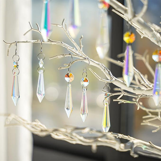 25pcs 55mm Colored Crystals for Chandeliers with Hooks,Suncatcher Crystal Garland with Octagon Crystal Beads,Hanging Crystals for Lamp,Windows,Wedding Decoration