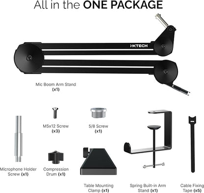 IXTECH Microphone Boom Arm Stand, Heavy Duty Adjustable Mic Stand with Cable Ties, Desk Mount Arm Stand for Gaming Streaming Podcasting.