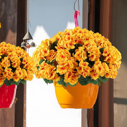 Hananona Artificial Geranium Flowers for Outdoors Geranium Silk Flowers Outdoor UV Resistant Garden Plants Faux Flowers for Home Kitchen Table Centerpieces Decor (12, Yellow)