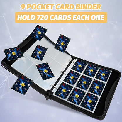 Trading Card Binder, Premium 9 Pocket Card Binder, 720 Double Sided Pocket PU Collection Binder, Collector Album, Card Holder for MTG, TCG, Sports Cards (Black)