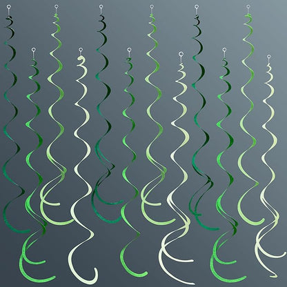 36Pcs Green Hanging Swirl Decorations Ombre Green Felt Swirl Streamer Spiral Ceiling Garland for Spring Summer Birthday Wedding Baby Shower Graduation Christmas St Patrick's day Holiday Party Supplies