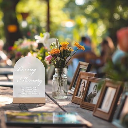 4pc Wedding Sign Set - Acrylic Guest Book Signs with Wood Stand, 5x7" Cards & Rustic Wedding Decor