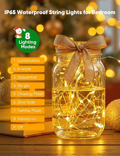 Minetom 12 Pack Fairy Lights Battery Operated String Lights, 8 Modes & Timer, 7ft 20LED 6 Colors Waterproof Silver Wire Twinkle Lights, Firefly Starry Moon Lights for Mason Jars DIY Christmas Wedding