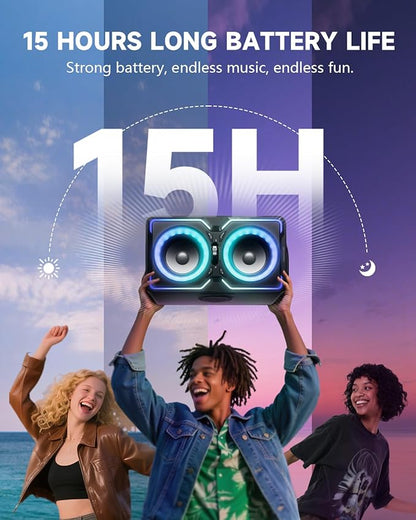 Hotlemon Large Bluetooth Speaker: 240W Peak Powerful Loud Sound with Deep Bass, 15H Playtime, Fast Charge, TWS, Portable Wireless Speakers for Outdoor, Party, Beach, Backyard, Home, Outside (Black)