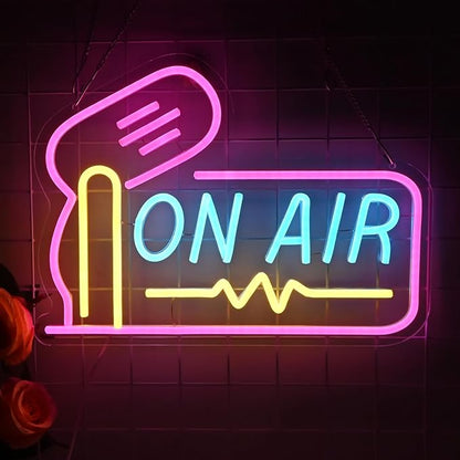 Planzo On Air Neon Sign for Live Studio Broadcasting Room Radio Station Bedroom Wall Decor LED Recording Neon Light Sign for Music Studio Boys Girls Game Room Man Cave Bar Club Office USB Powered 15.75’’