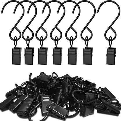 Stainless Steel S Hooks Curtain Clips, 50 Pack Hanging Party Lights Clips, Hangers Gutter Photo, Art Craft Display, 3 Inch Long, Black