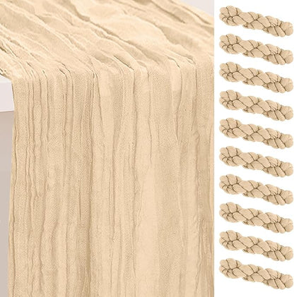 10 Pack Nude Cheesecloth Table Runner 35x120 Inch 10Ft Rustic Gauze Cheese Cloth Table Runner Sheer Cheesecloth Table Runners for Wedding Party Bridal Shower Decoration