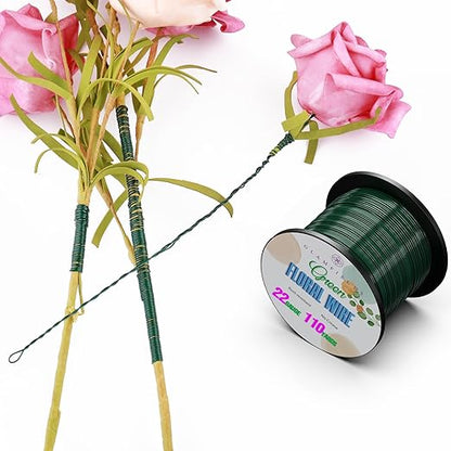 GLAMFIELDS 22 Gauge Floral Wire, 110 Yards Christmas Wire Wreath Wire Green Flexible Paddle Florist Wire for Flower, Crafts, Christmas Wreaths Tree, Wreath Frame, Garland, and Floral Arrangements