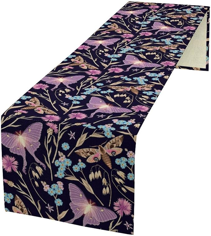 Moth Table Runner, Boho Aesthetic Moth Magic Table Runner for Home Kitchen Dining Party Indoor Outdoor Decoration 13x108 Inch