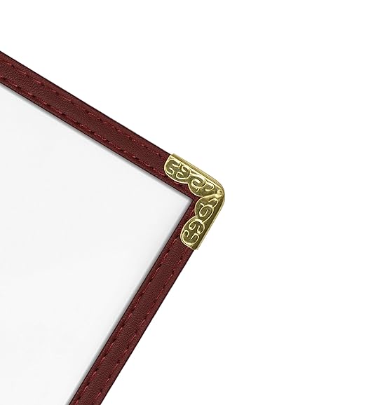 Goodsmart Restaurant Menu Covers – 25 Pack Burgundy 10-View 8.5" x 14" Cafe Menu Holders, Side-Loading Vinyl Covers with Clear Sleeves, Plastic & Leather-Style Menu Covers with Gold Corners