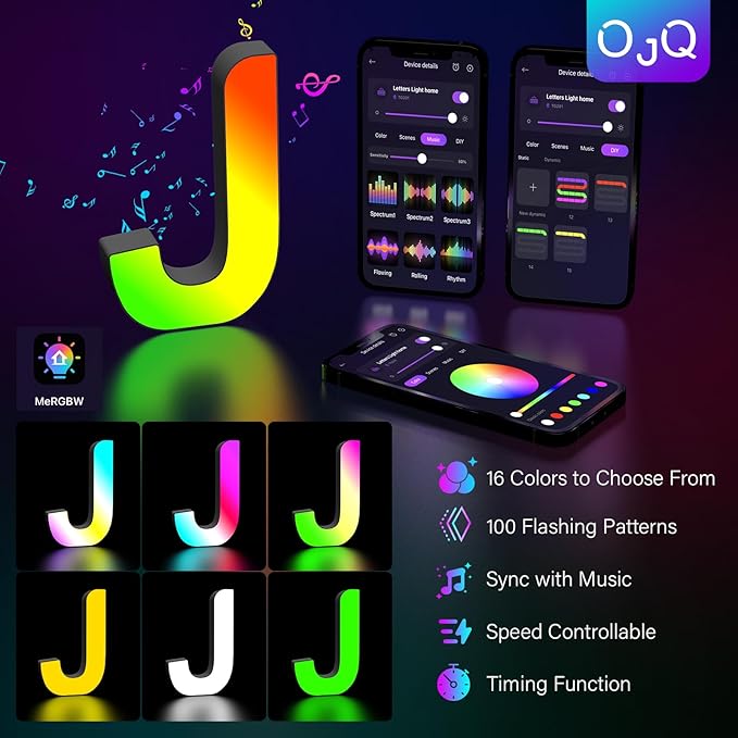 OJQ Light Up Letters LED Letter - Marquee Letters Room Decor Alphabet Letter Music Sync Color Change Colorful - Christmas Birthday Gifts for Girl - Teen Girls Gifts Party Home Wall Decor