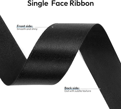 5/8 Inch 100 Yards Black Ribbon, Black Satin Ribbons for Gift Wrapping, Wedding, Birthday Party Decoration, Valentine's Day, Craft, Hair, Floral, Sewing