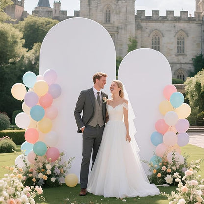 Ledido Wedding Arch Backdrop Cover 7.2FT Arch Covers Fitted Stretchy Spandex Round Top Stand Backdrop Cover for Wedding Banquet Ceremony Birthday Party Baby Shower Event Decoration,White
