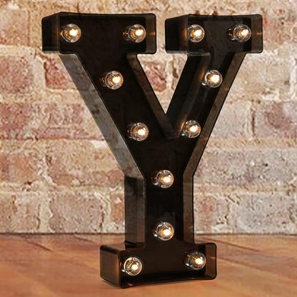 Decorative LED Illuminated Letter Marquee Sign - Alphabet Marquee Letters with Lights For Wedding Birthday Party Christmas Night Light Lamp Home Bar Decoration Y, Black