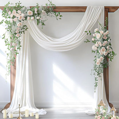 Socomi Ivory White Wedding Arch Draping Fabric 29" x 20Ft 1 Panel Sheer Outdoor Curtain Drapes Extra Long for Bridal Baby Shower Ceremony Birthday Party Decor