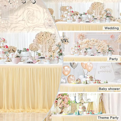 9ft Champagne Table Skirt for Weddings Table Cloth Elegant Tutu Table Skirt Cover for Birthday Party Baby Shower Dessert Buffet Banquet Decorations