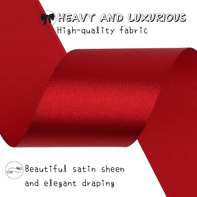 Deep red Solid Satin Ribbon 1-1/2 Inch 25 Yards Solid Polyester Fabric Ribbon for Gift Wrapping Wedding Christmas Baby Shower Birthday Party Decoration Handmade Immortal Flower Craft