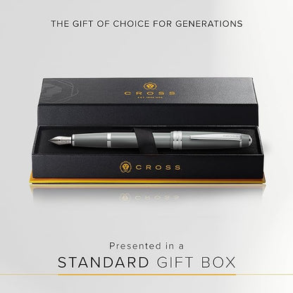 Cross Bailey Light Refillable Fountain Presented in a Everyday Gift Box - Medium Point, Black Ink, Polished Gray