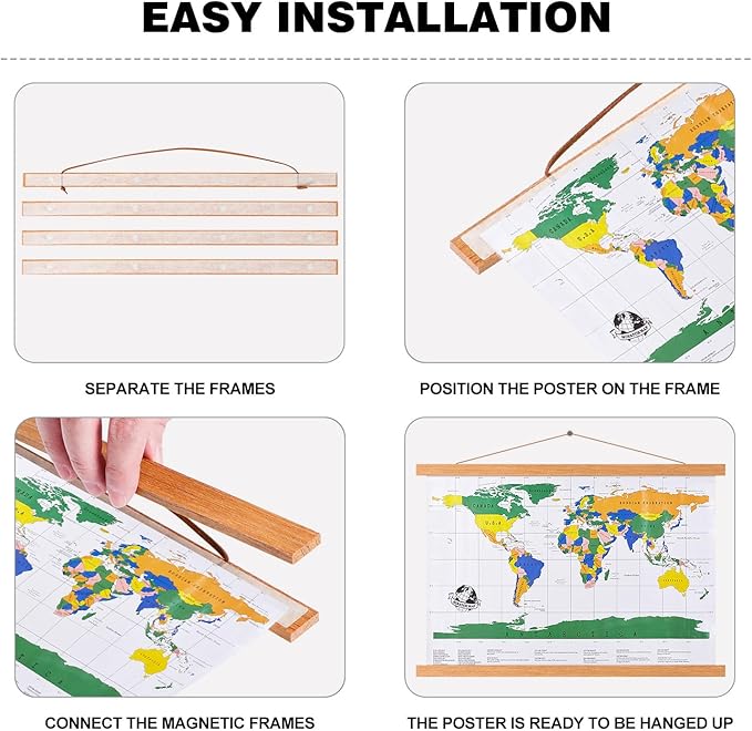 Magnetic Poster Hanger, 39x27 39 x 13 39x23 Poster Frame Wood Wooden Magnet Print Posters Dowel Scroll Hanger Hangers Hanging Kit for Walls Map Canvas Artwork (Teak Wood, 39")