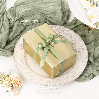 Ribbli Sage Green Satin Ribbon Double Faced Satin 1/2 Inch x Continuous 100 Yards-Spring Moss Ribbon for Gift Wrapping Crafts Wedding Decoration Bows Bouquet Floral Arrangement