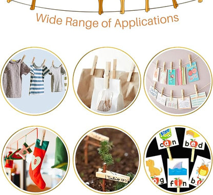 Wood Clothes Pin,Natural Birchwood Clothespins,Strong Grip,Heavy Duty Outdoor Clothes Clips for Hanging Clothes, Art, Crafts, Photo Displays,3.55 Inch,Pack of 24