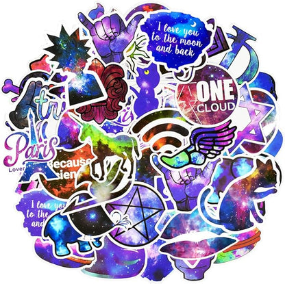 QTL Waterproof Vinyl Stickers for Laptop Skateboard Car Decal (50Pcs Galaxy Style)