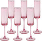 6 Pieces Pink Champagne Flutes 6 OZ Straight Sided Wine Glasses Champagne Long Stem Drinking Colored Glasses,Set of 6 Hand Blown Champagne Flutes Goblets for Wedding Cocktail Cups,Cava, Prosecco