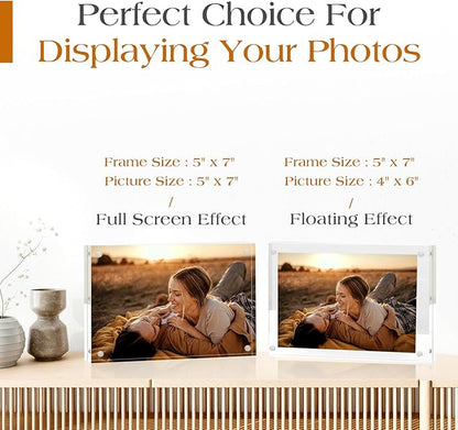 TWING 6 PACK Acrylic Picture Frame 5 x 7 Inch Acrylic Photo Frame,Horizontal Magnet Lucite Double Sided Frames, 10+10MM Clear Picture Frame Ideal Gifts